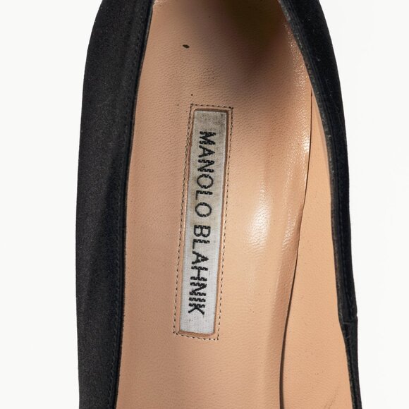 Manolo Blahnik BB Black Satin Pointed-Toe Heels - Picture 9 of 9